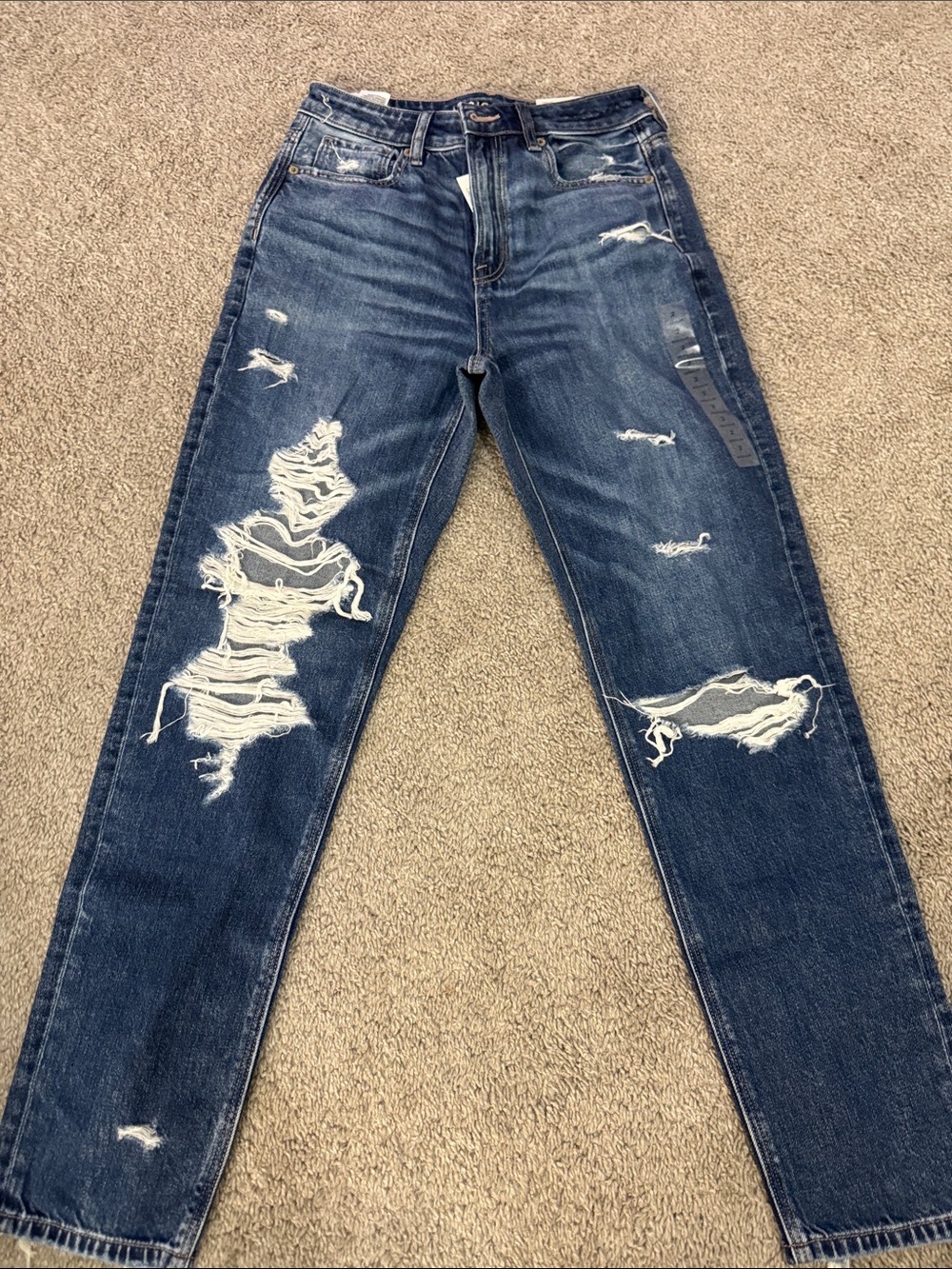 American Eagle Outfitters Distressed Dark Blue Straight Leg Jeans